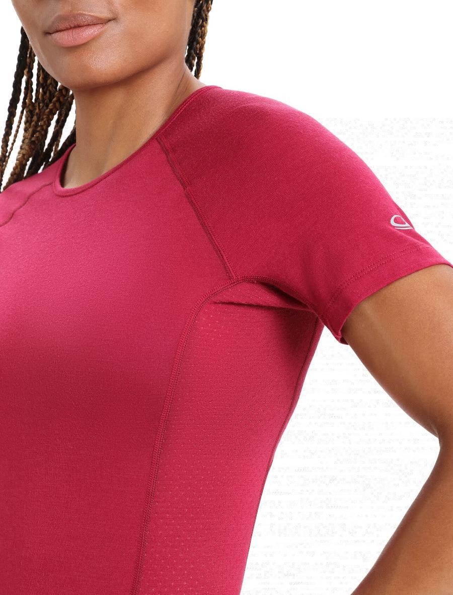 Base Layers Icebreaker BodyfitZone™ Merino 150 Zone Krótkie Sleeve Crewe Thermal Top Damskie Różowe | PL 1058BEXC